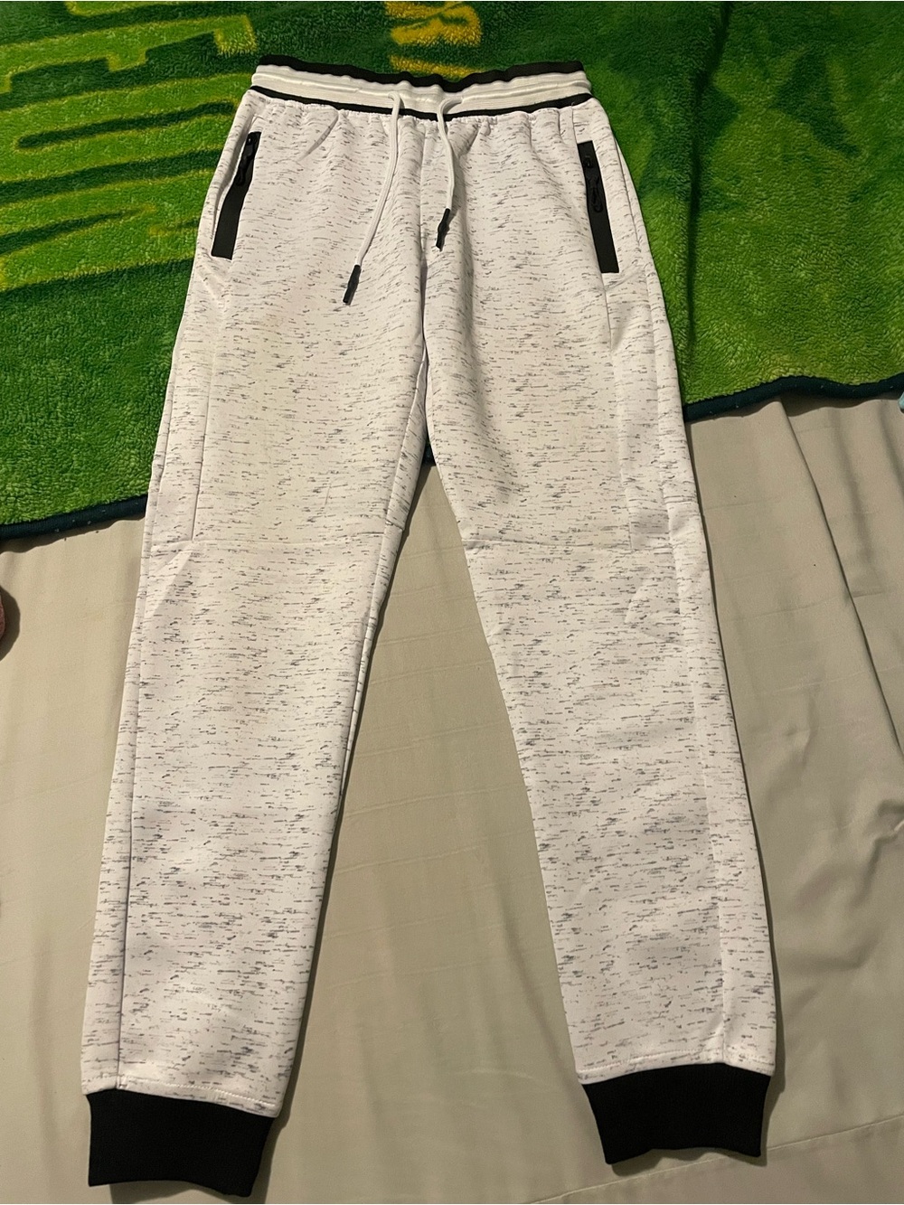 Kids White Marled Jogger Pants with Black Accents